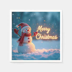 Merry Christmas Snowman with Neon Sign Napkins