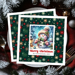 Merry Christmas snowman with snowflakes kids Paper Dinner Napkins