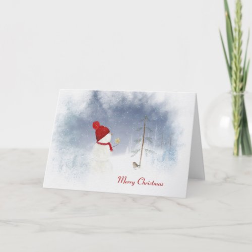 Merry Christmas snowman with star Holiday Card