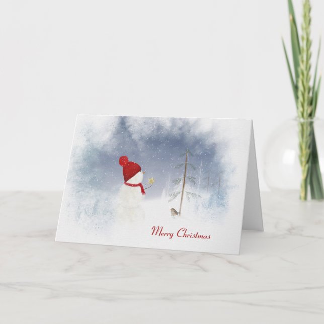 Merry Christmas snowman with star Holiday Card (Front)
