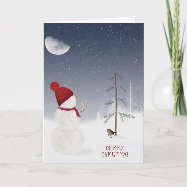 Merry Christmas Snowman with star Holiday Card (Front)
