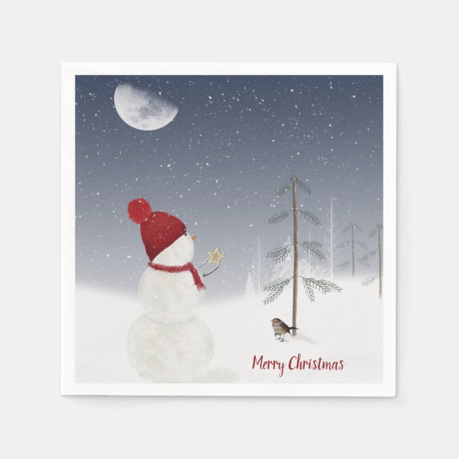 Merry Christmas Snowman with star Napkins (Front)