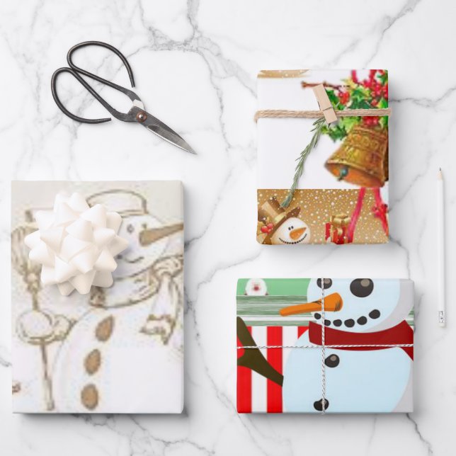 Merry Christmas Snowman Wrapping Paper Sheets (Front)