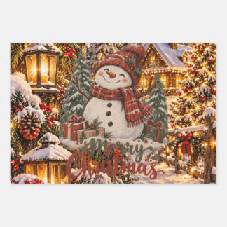 Merry Christmas Snowman Wrapping Paper Sheets