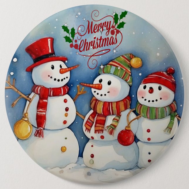 Merry Christmas, Snowmen Celebration Button (Front)