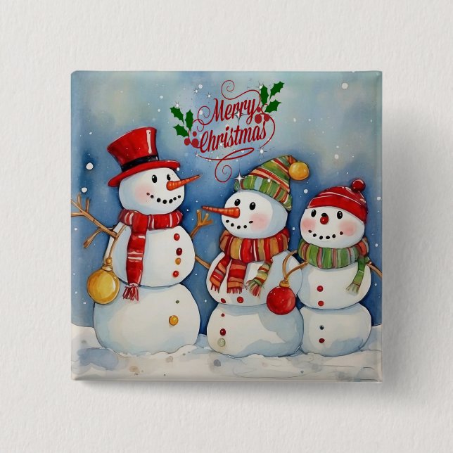 Merry Christmas, Snowmen Celebration Button (Front)