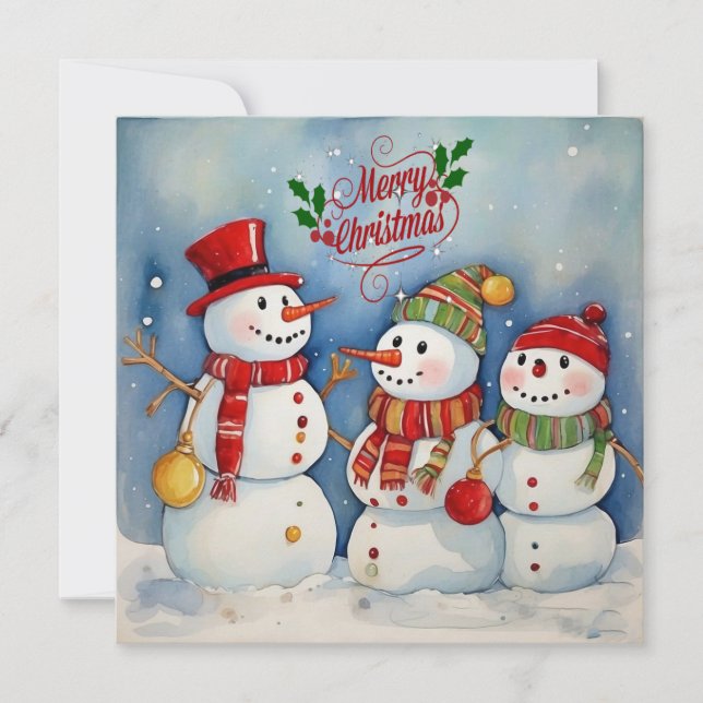 Merry Christmas, Snowmen Celebration Holiday Card (Front)