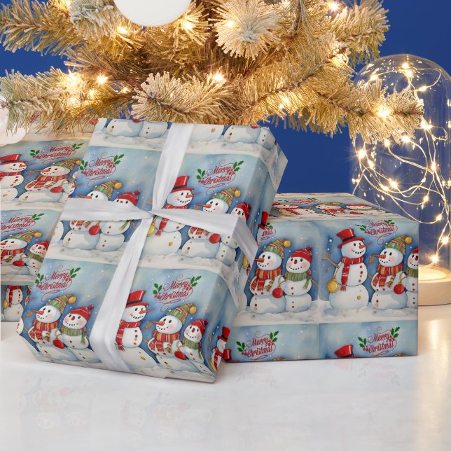 Merry Christmas, Snowmen Celebration Wrapping Paper (Holidays)