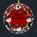 Merry Christmas Snowmen Ceramic Ornament<br><div class="desc">Merry Christmas Snowmen Ornaments. A great personalized gift design for Christmas to give to your family, neighbors, church members or your business employees.⭐This Product is 100% Customizable. Graphics and text can be deleted, moved, resized, changed around, rotated, etc... ⭐99% of my designs in my store are done in layers. This...</div>