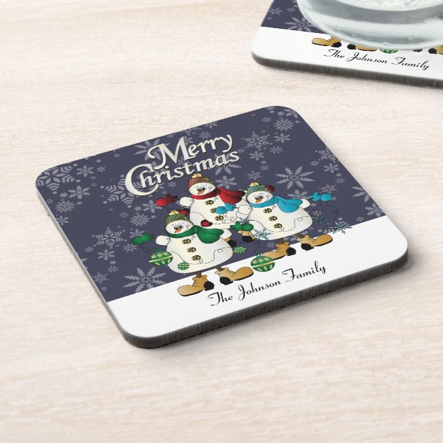 Merry Christmas Snowmen Pals | Christmas Coaster (Left Side)