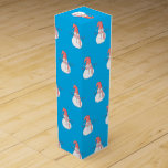 Merry Christmas Snowmen Pattern on Blue Wine Box<br><div class="desc">Snowmen pattern wine box for winter gifting.</div>