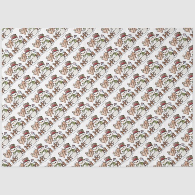 Merry Christmas Snowmen Tissue Paper (Front)