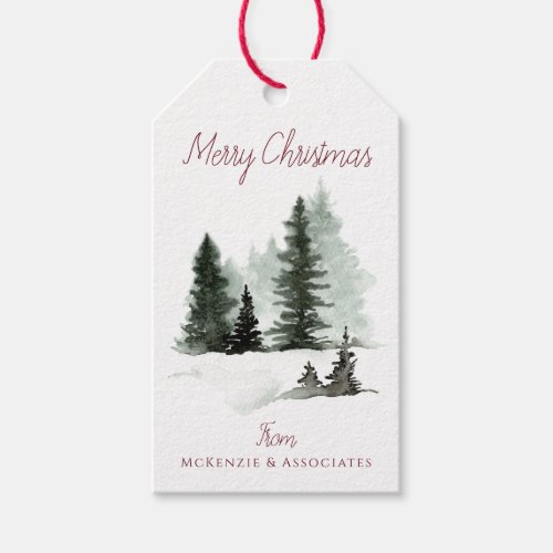 Merry Christmas Snowy Christmas Trees Gift Tags