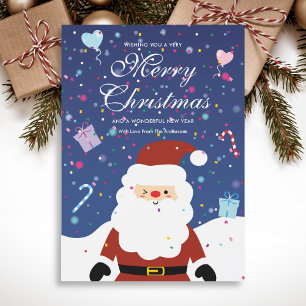 Merry Christmas Snowy Cute Santa Holiday Card