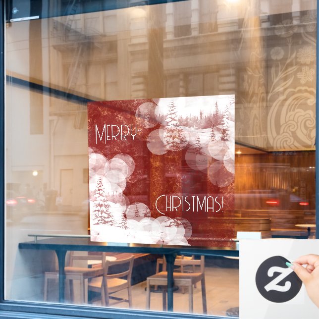 Merry Christmas snowy fir trees landscape Window Cling (Cafe Window)
