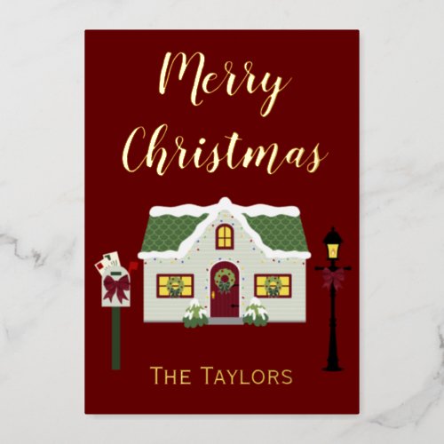 Merry Christmas Snowy Home Foil Holiday Card