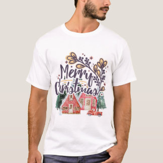 Merry Christmas Snowy House Winter Truck T-Shirt