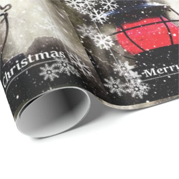 Merry Christmas Snowy Old Train Lantern Wrapping Paper by WackemArt at Zazzle