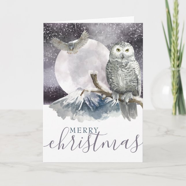 Merry Christmas Snowy Owl Personalized Holiday Card (Front)
