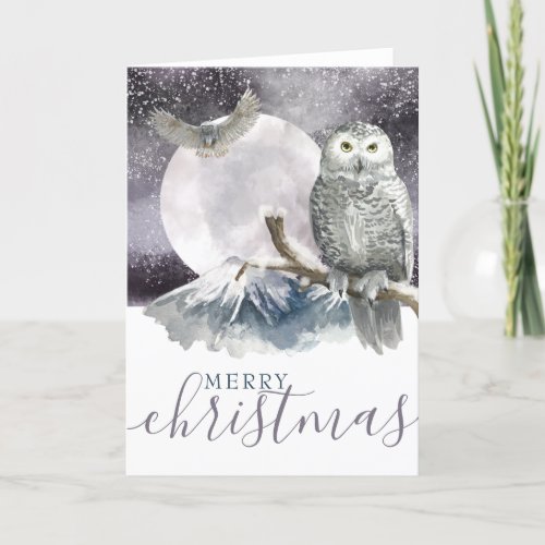 Merry Christmas Snowy Owl Personalized Holiday Card