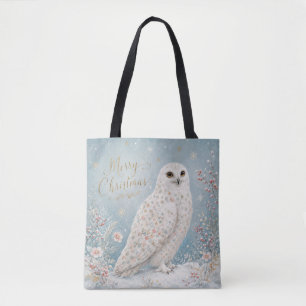 Merry Christmas Snowy Owl Winter Wonderland Tote Bag
