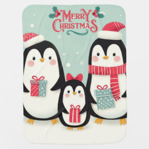 Merry Christmas snowy penguins Baby Blanket