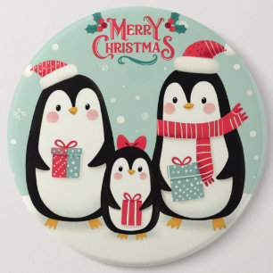 Merry Christmas snowy penguins Button