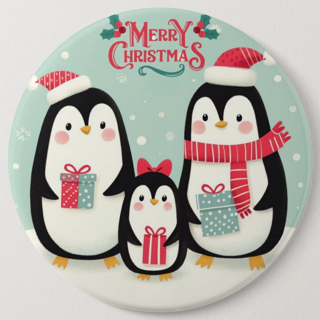 Merry Christmas snowy penguins Button (Front)