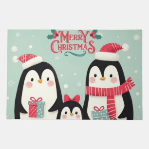 Merry Christmas snowy penguins Doormat