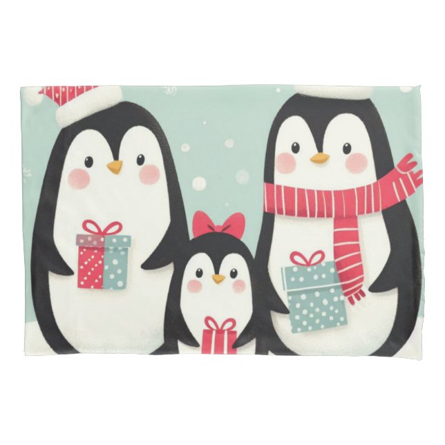 Merry Christmas snowy penguins Pillow Case (Front)