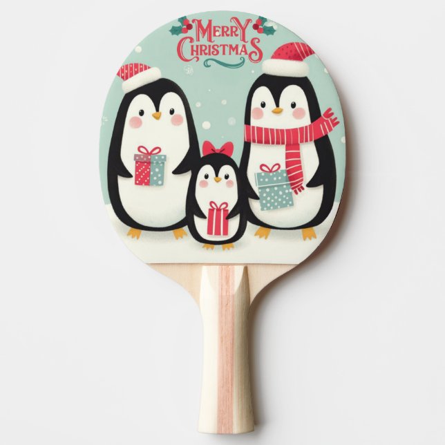 Merry Christmas snowy penguins Ping Pong Paddle (Front)