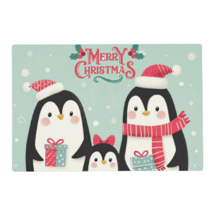 Merry Christmas snowy penguins Placemat