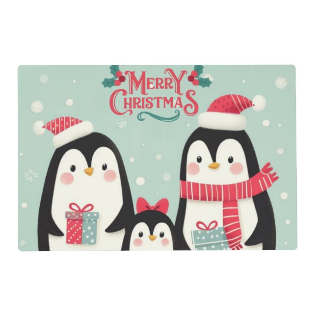 Merry Christmas snowy penguins Placemat (Front)