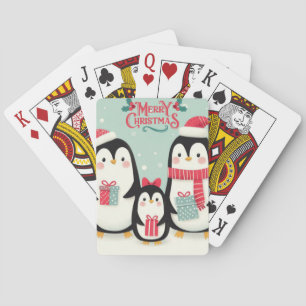 Merry Christmas snowy penguins Poker Cards
