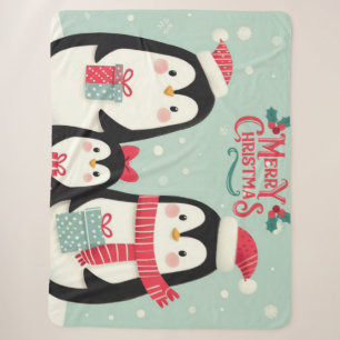 Merry Christmas snowy penguins Sherpa Blanket
