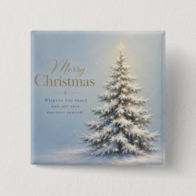 Merry Christmas Snowy Pine Tree Button (Front)
