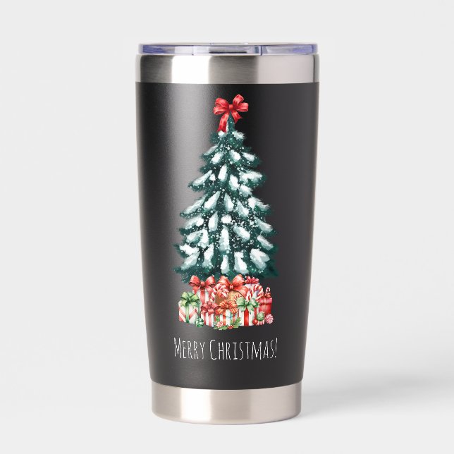 Merry Christmas Snowy Pine Tree Insulated Tumbler (Front)