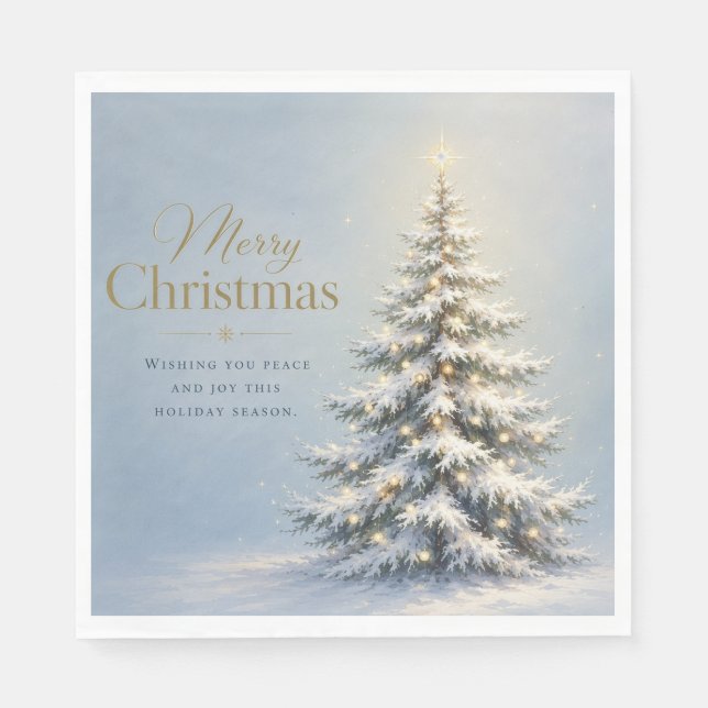 Merry Christmas Snowy Pine Tree Napkins (Front)