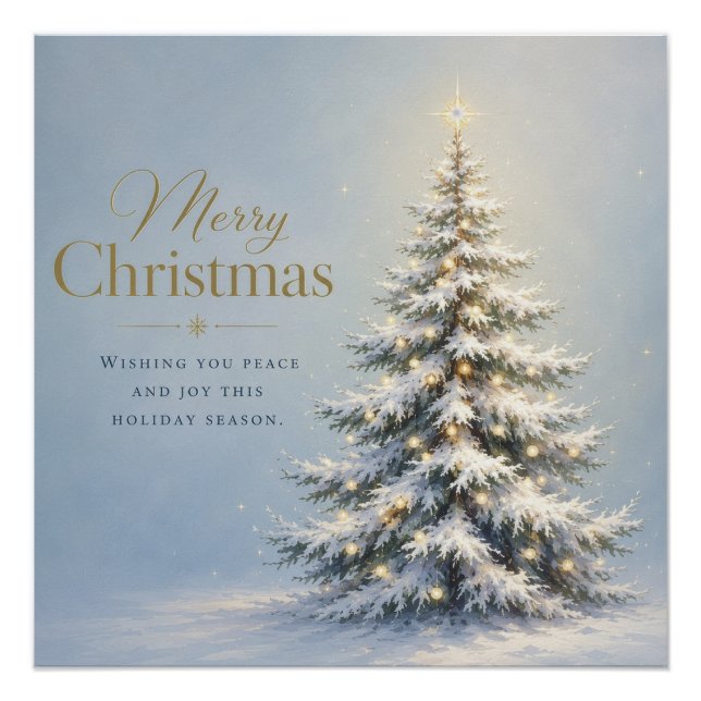 Merry Christmas Snowy Pine Tree Poster (Front)