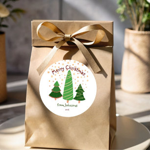 Merry Christmas snowy pines customized Classic Round Sticker