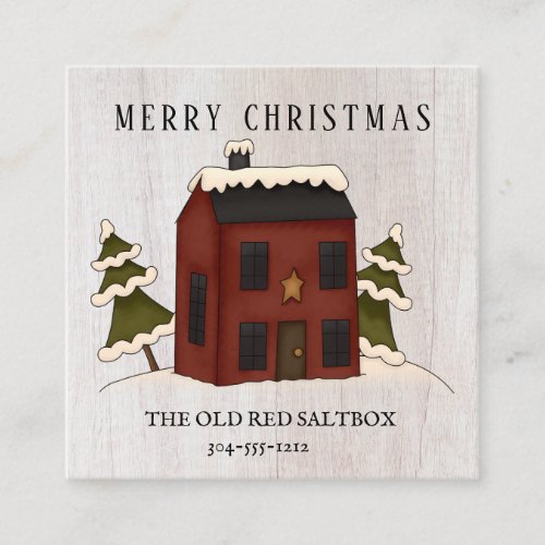 Merry Christmas Snowy Red Saltbox House Holiday Square Business Card