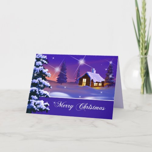 Merry Christmas Snowy Village Christmas  Holiday Card