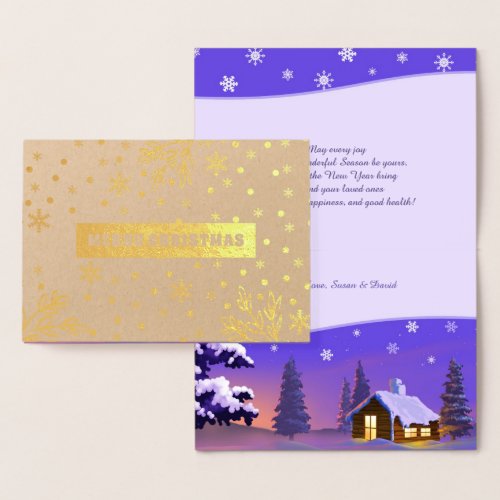 Merry Christmas Snowy Village Luxury  Foil Card