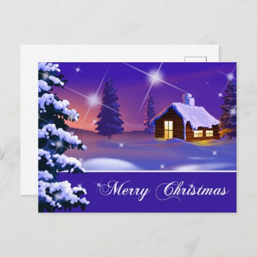 Merry Christmas Snowy Village Painting Postcard