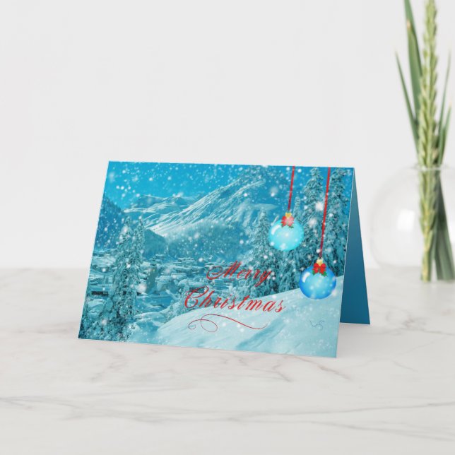 Merry Christmas Snowy Winter Village Holiday Card (Front)