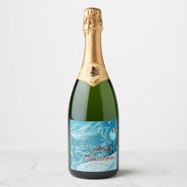 Merry Christmas Snowy Winter Village Holiday  Sparkling Wine Label (Front)