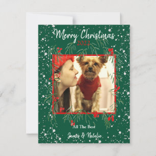 Merry Christmas Snowy Wreath Custom Family Holiday Card