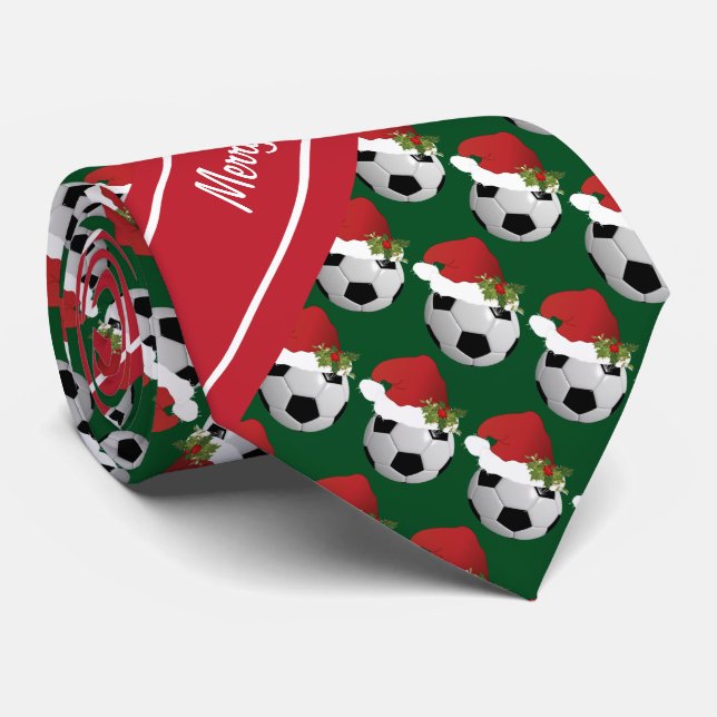 Merry Christmas Soccer Ball Neck Tie (Rolled)
