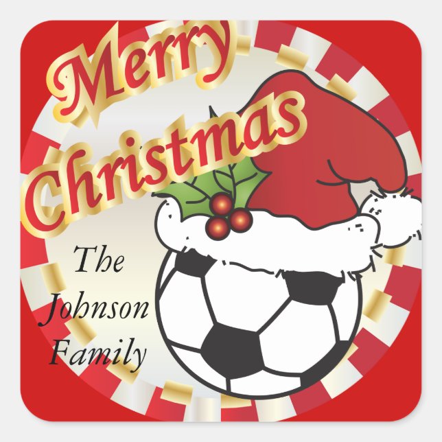 Merry Christmas Soccer Ball | Personalize Square Sticker (Front)