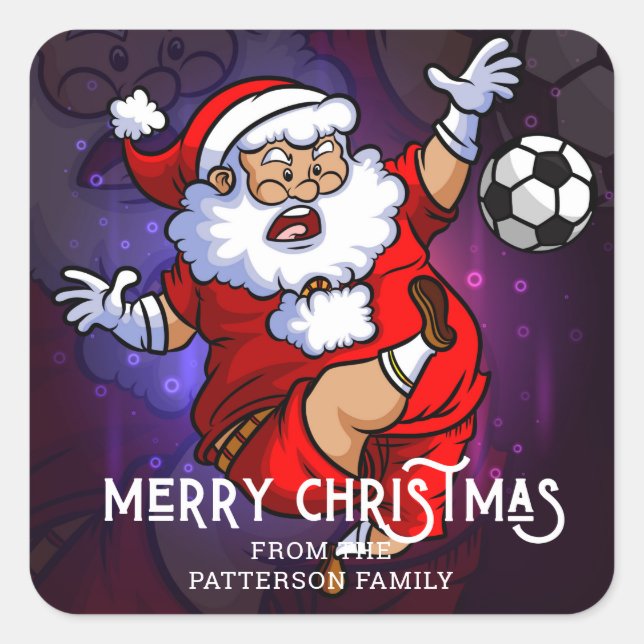 Merry Christmas Soccer Football Santa Personalized Square Sticker (Front)